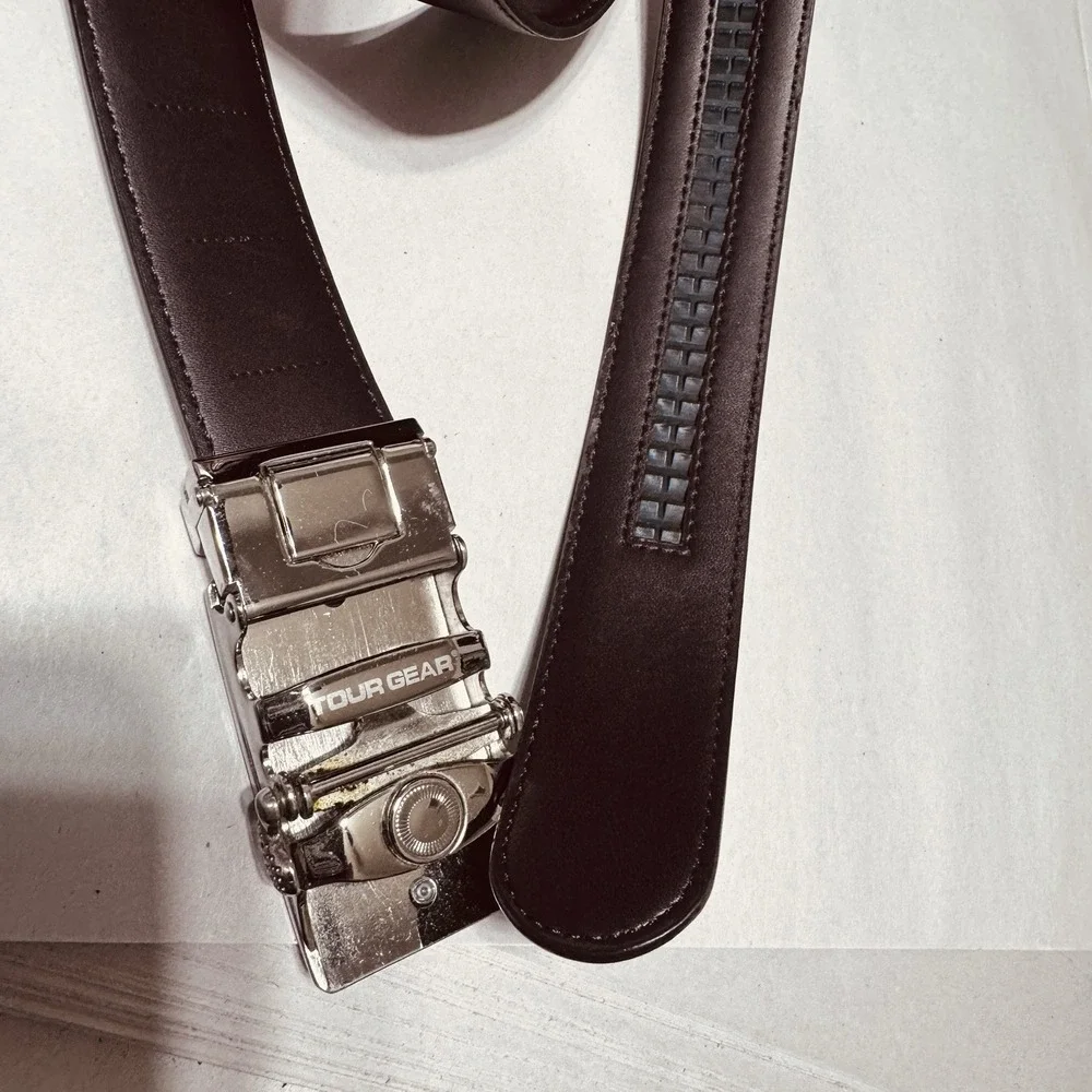 Tour Gear Golf Men's Brown Ratchet Adjustable Belt Leather Track Automatic
